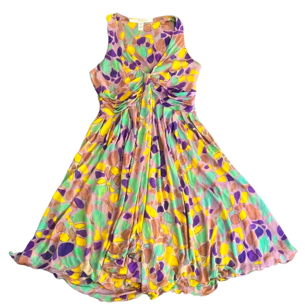 Diane Von Furstenberg silk spring lavender yellow Mint abstract print mini dress